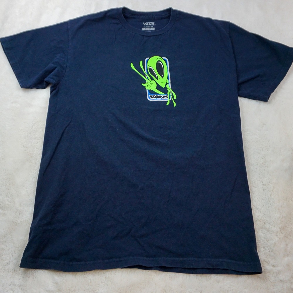 Vans Classic Fit Alien Graphic T-Shirt Men's Medium Navy Blue Skateboarding Tee